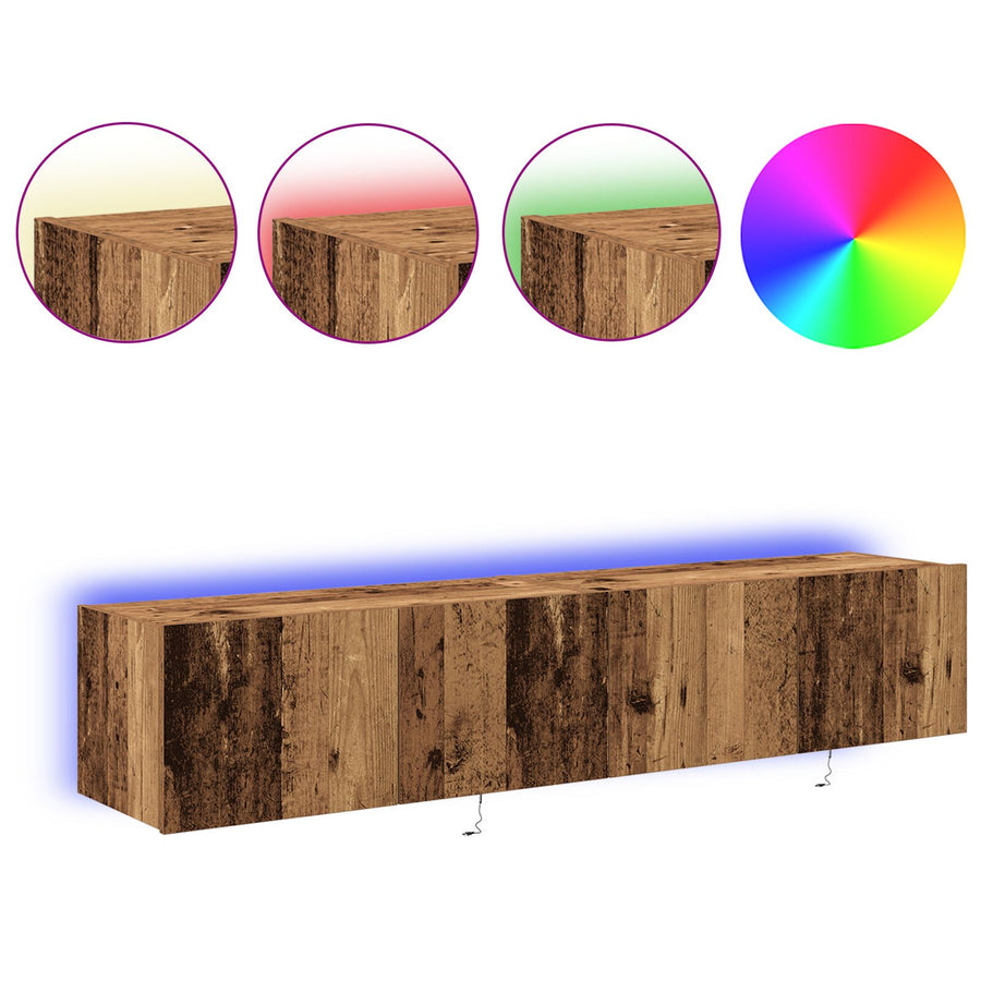 Tv Wandkasten Met Led Verlichting 2 Stuks Oude Hout 80X35X31 Cm