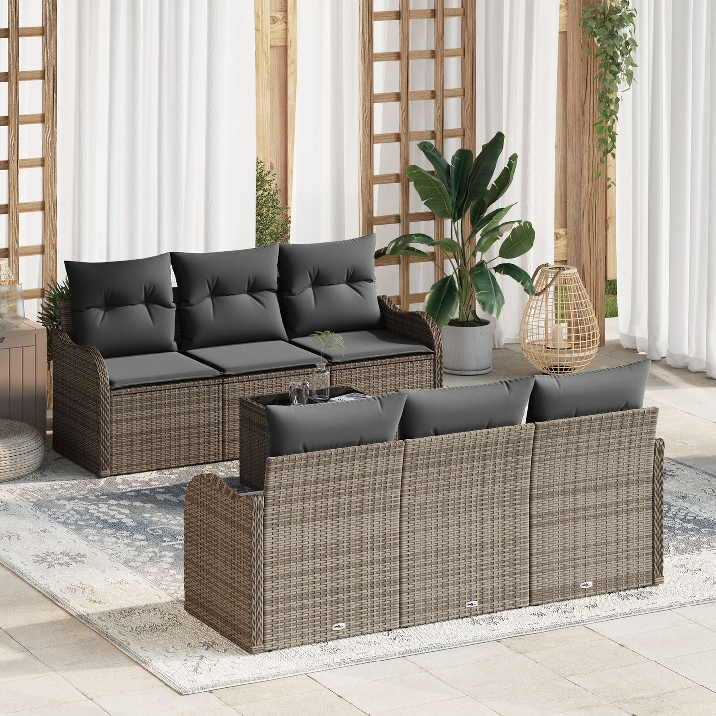 7-Delige Tuin Sofa Set Met Kussens Grijs Poly Rattan