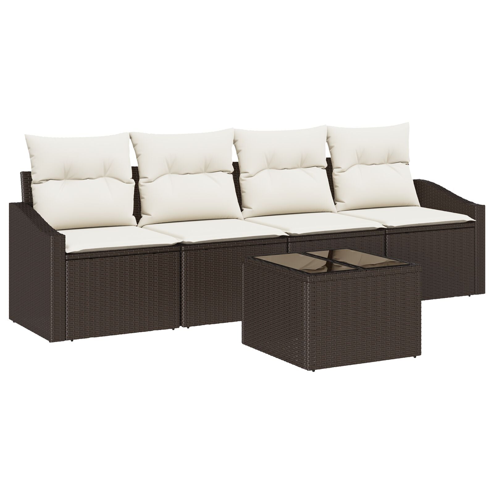 5-Delige Tuin Sofa Set Met Kussens Bruin Poly Rattan