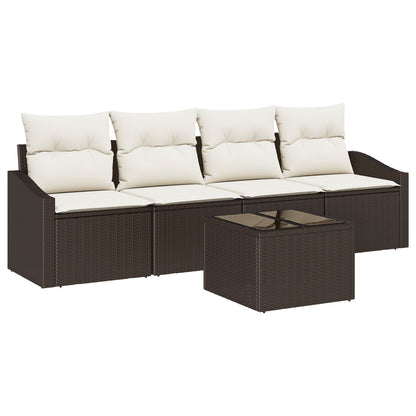 5-Delige Tuin Sofa Set Met Kussens Bruin Poly Rattan