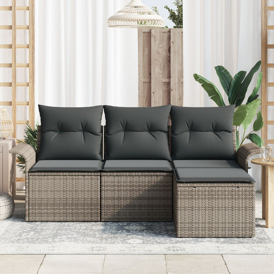 4-Delige Tuin Sofa Set Met Kussens Grijs Poly Riet