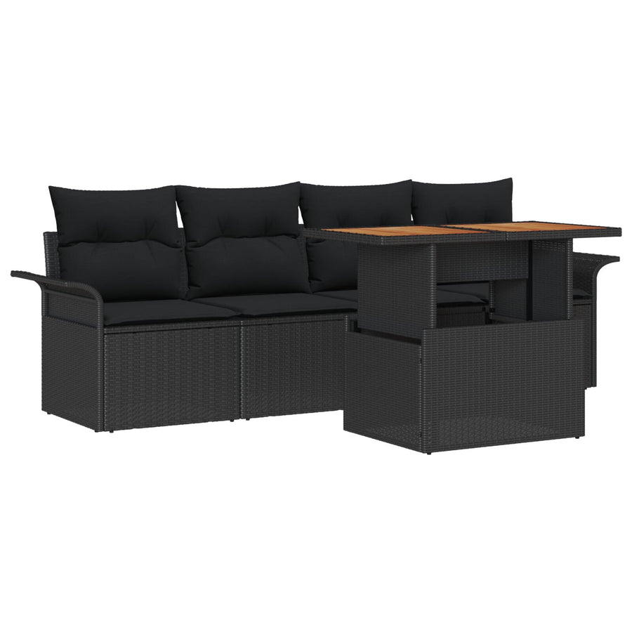 5-Delige Tuin Sofa Set Met Kussens Zwart Poly Rattan Acacia