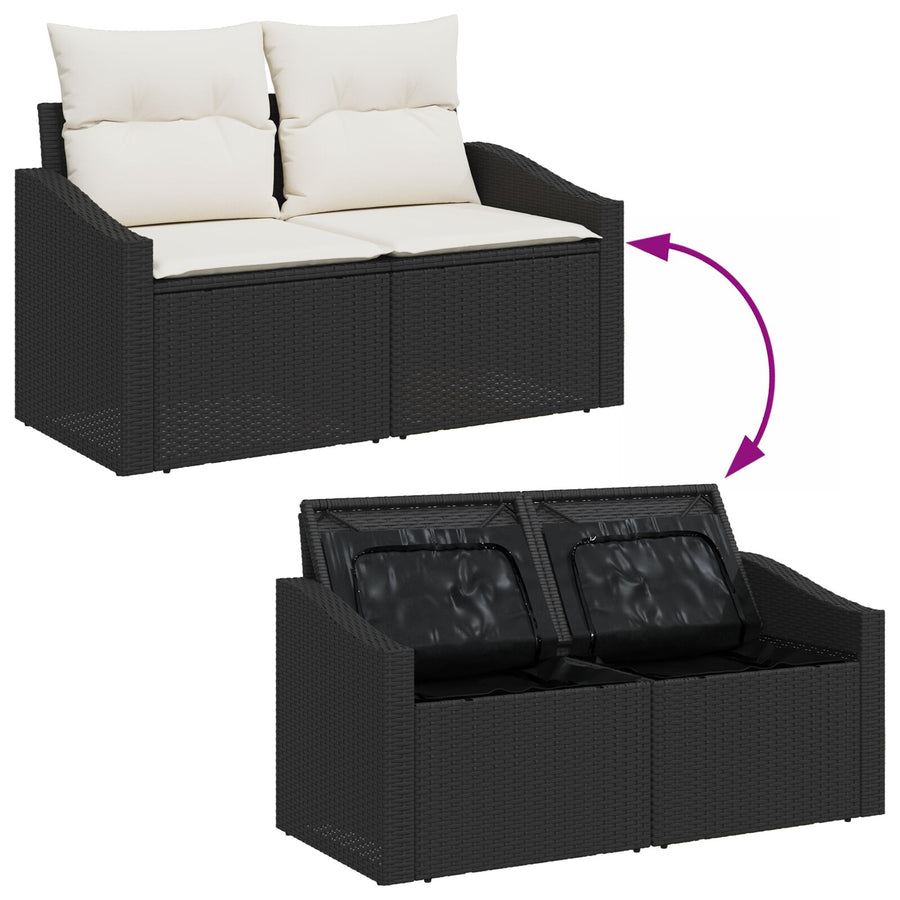 Tuin Sofa Set Set Van 7 Crème Kussens Met Zwart Wicker