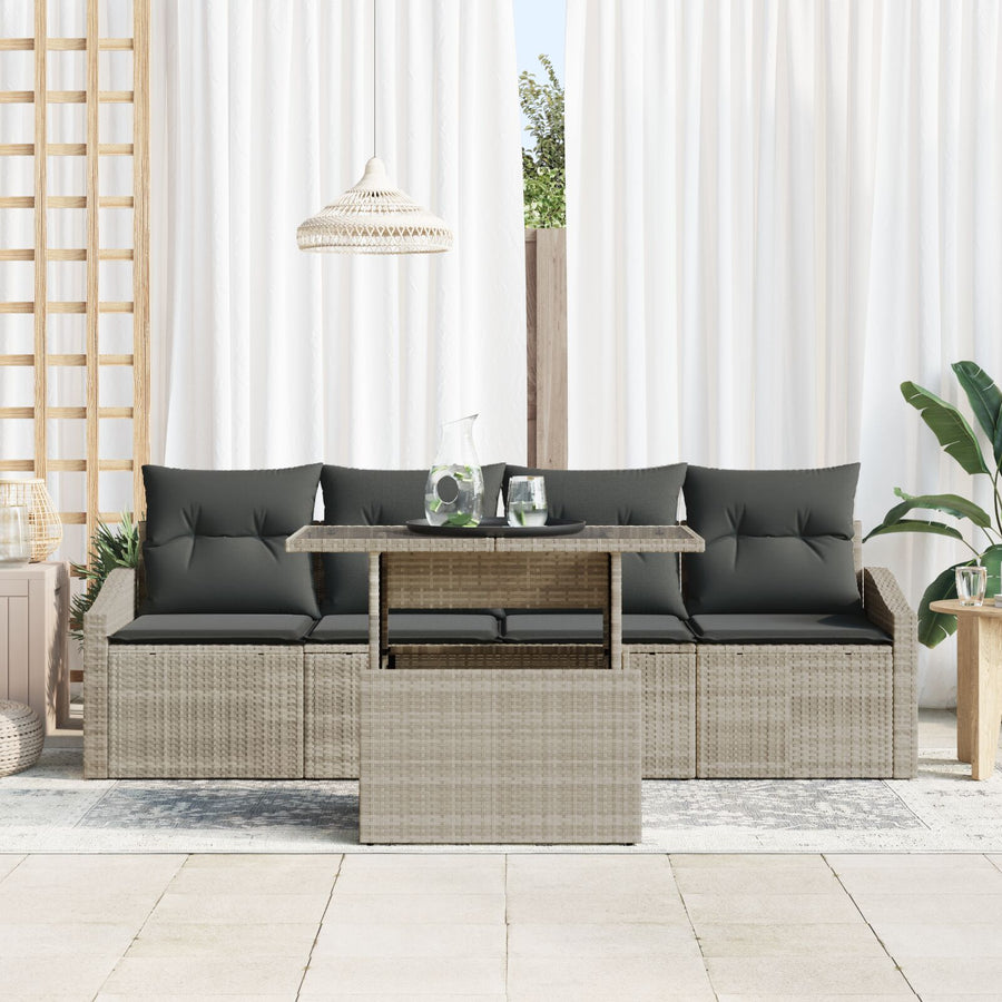 5-Delige Tuinsalonset Met Kussens Lichtgrijs Poly Rattan