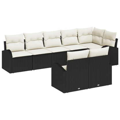 8-Delige Tuinsofa Set Met Kussens Poly Riet Zwart en crème zonder tafel