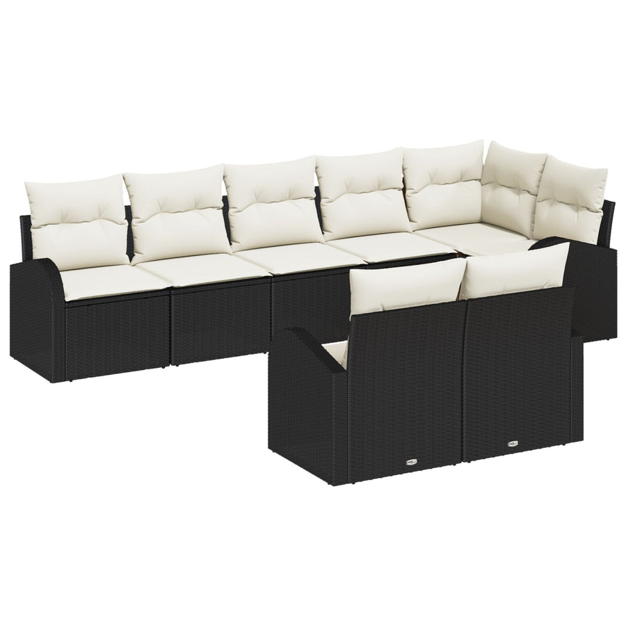 8-Delige Tuinsofa Set Met Kussens Poly Riet Zwart en crème zonder tafel