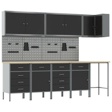 12-Delige Werkbank En Pegboard Set Mdf En Metaal 4x (2x84/2x85 cm) Zwart Tafel + 7x kast + 4x pegboard