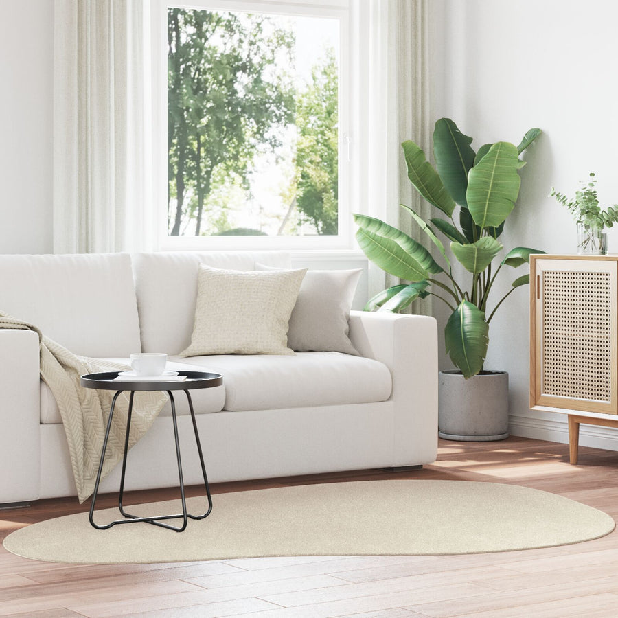 Vloerkleden Polyester Anti-Slip Vloerkleed Beige 140 x 200 cm Ovaal-Golfrand