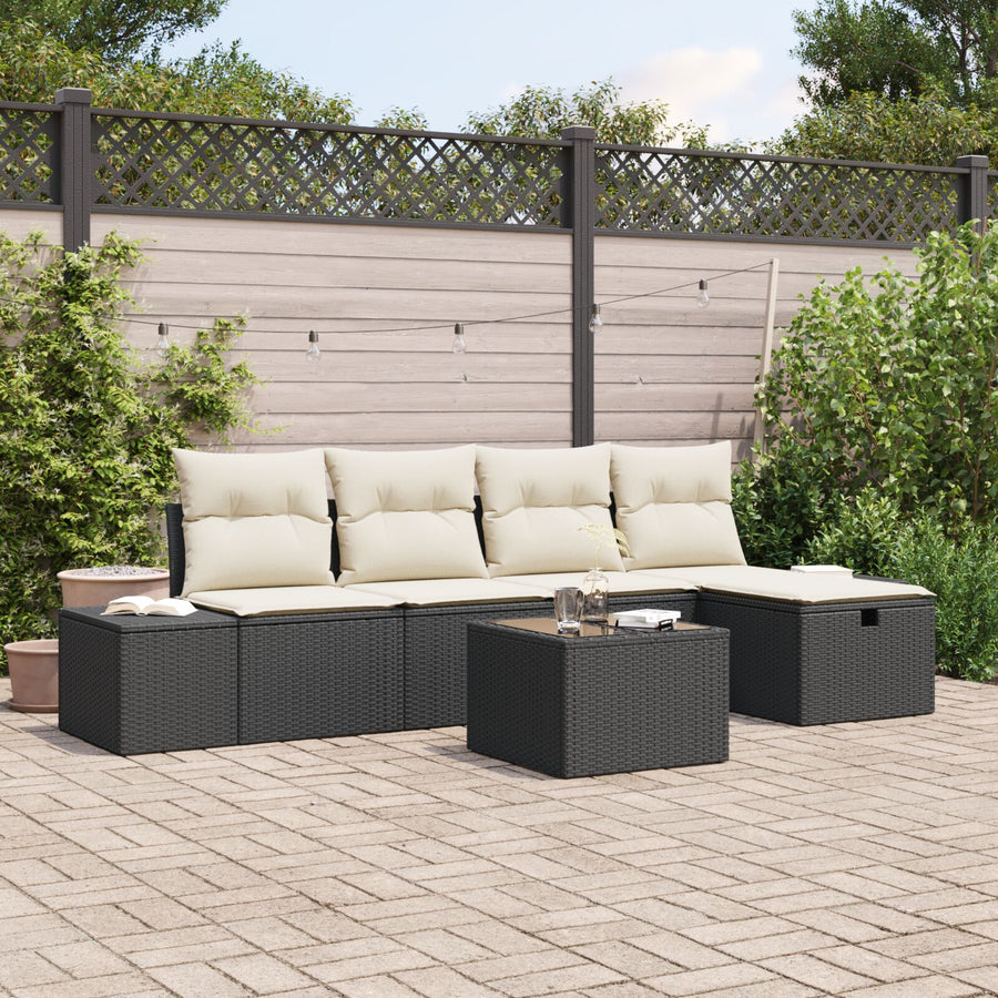 6-Delige Tuinbank Set Met Kussens Zwart Poly Rattan