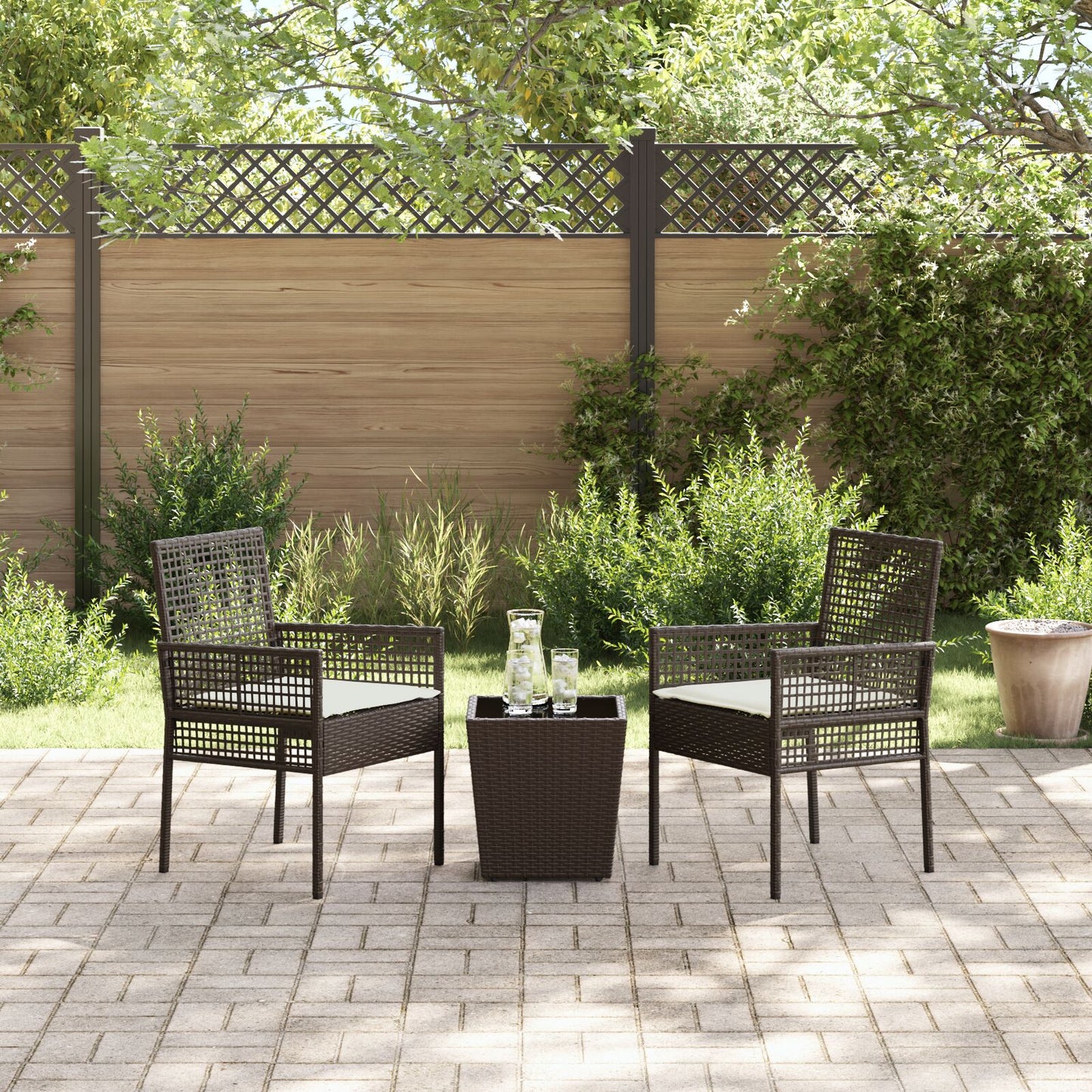 3-Delige Tuin Bistroset Met Kussens Bruin Poly Rattan