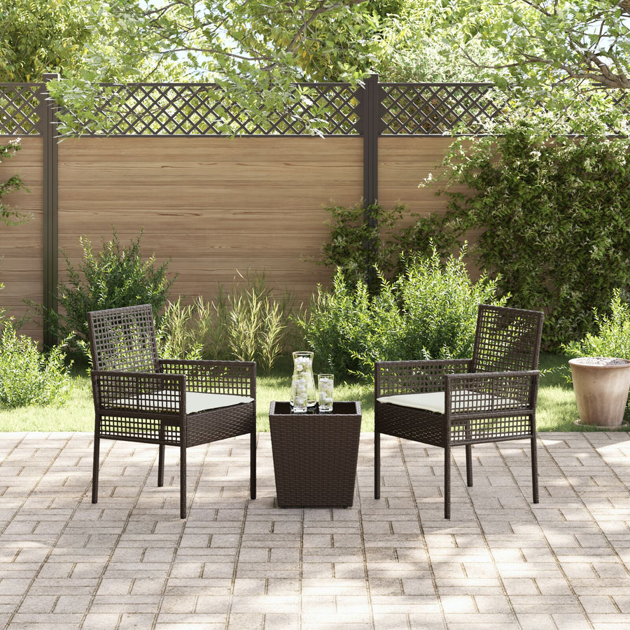 3-Delige Tuin Bistroset Met Kussens Bruin Poly Rattan
