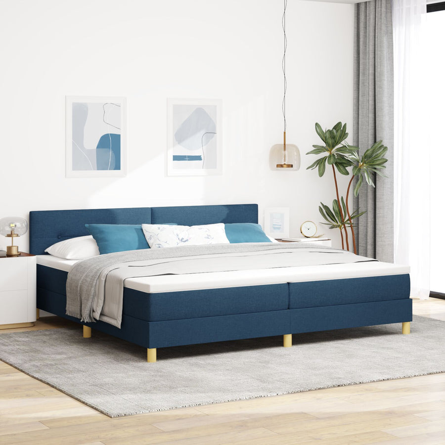 Boxspringbed Met Matras Stof Blauw 200 x 200 cm Knoopgestoffeerd