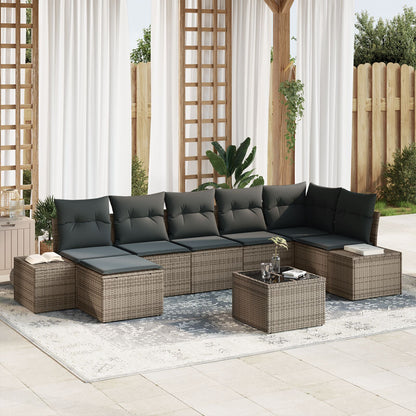 7-Delige Tuin Sofa Set Met Kussens Zwart Poly Rattan