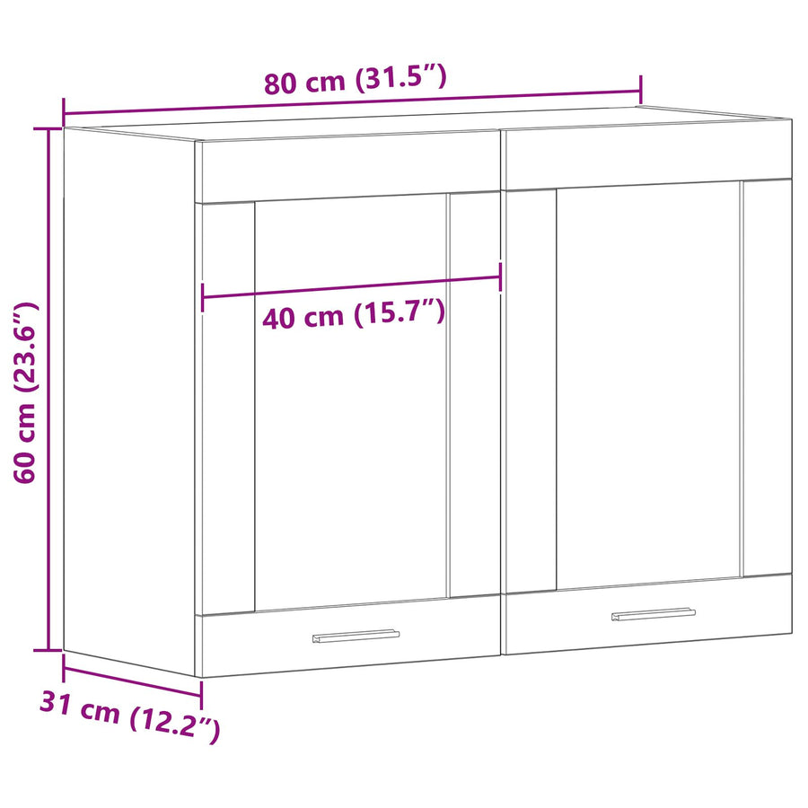Zwarte Eiken Hangende Glazen Kast 80X31X60 Cm Gemaakt Van Bewerkt Hout