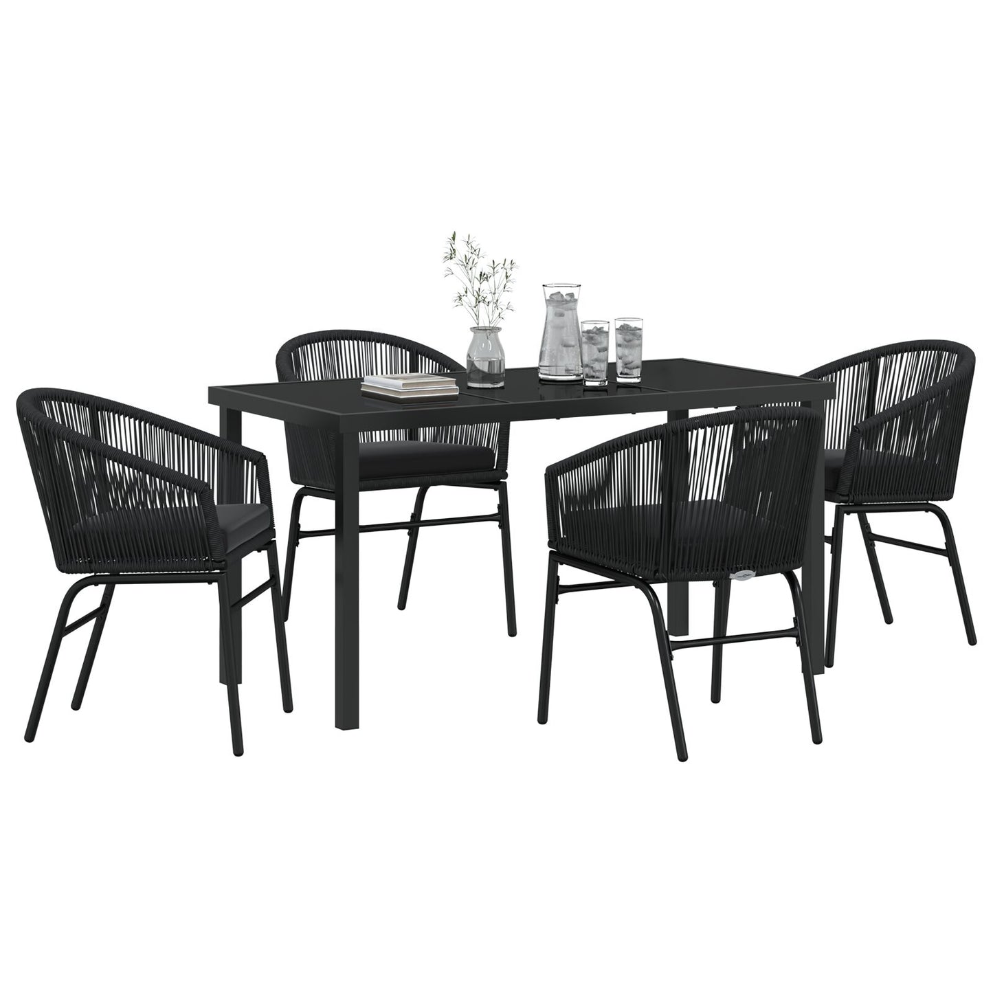 5-Delige Tuin Eetset Zwart Poly Rattan