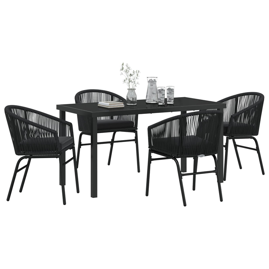 5-Delige Tuin Eetset Zwart Poly Rattan
