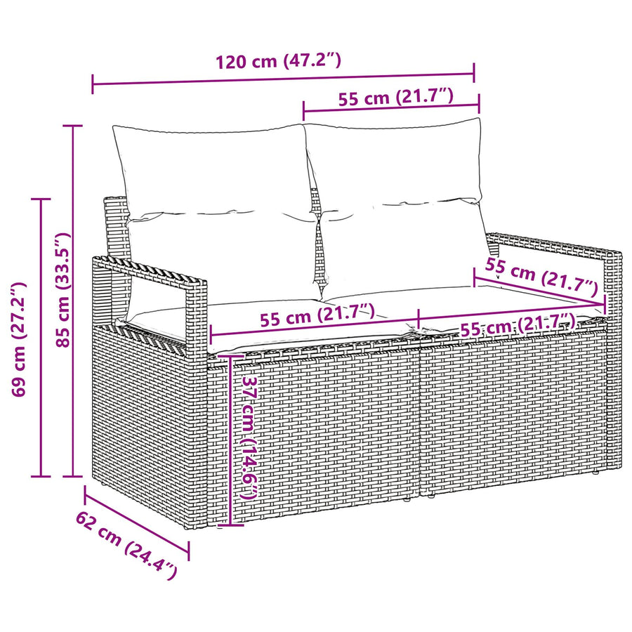 4-Delige Tuin Sofa Set Met Kussens Beige Poly Riet,  2-Zits Tuin Sofa Met Kussens Beige Poly Riet
