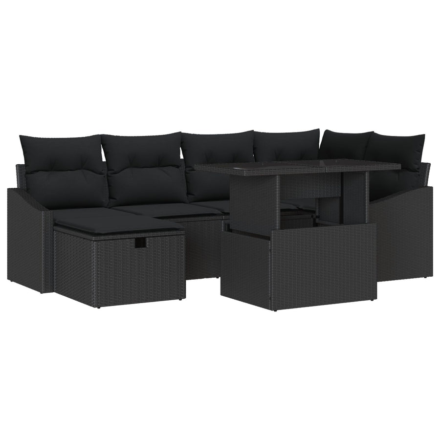 7-Delige Tuin Sofa Set Met Kussens Zwart Poly Rattan
