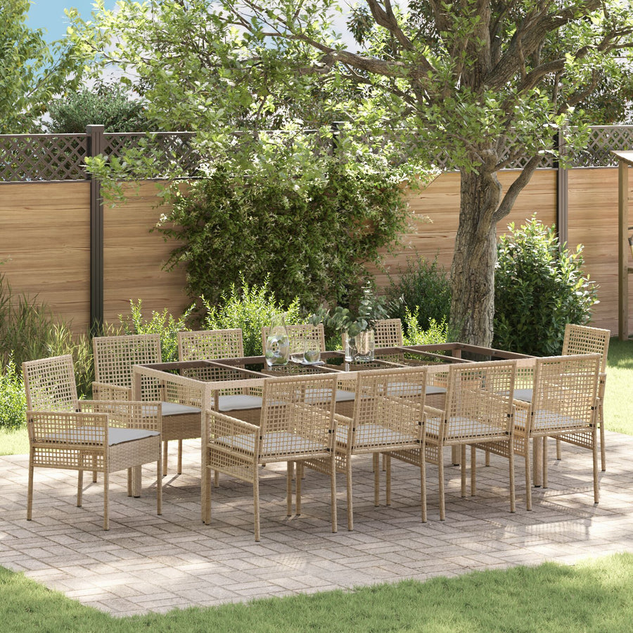 11-Delige Tuin Dinerset Met Kussens Beige Poly Rattan