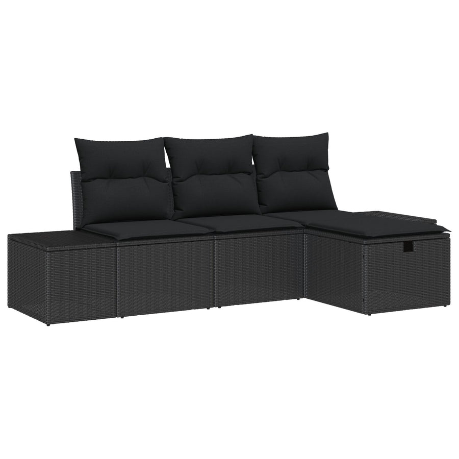 4 Delige Tuin Sofa Set Met Kussens Zwart Poly Rattan