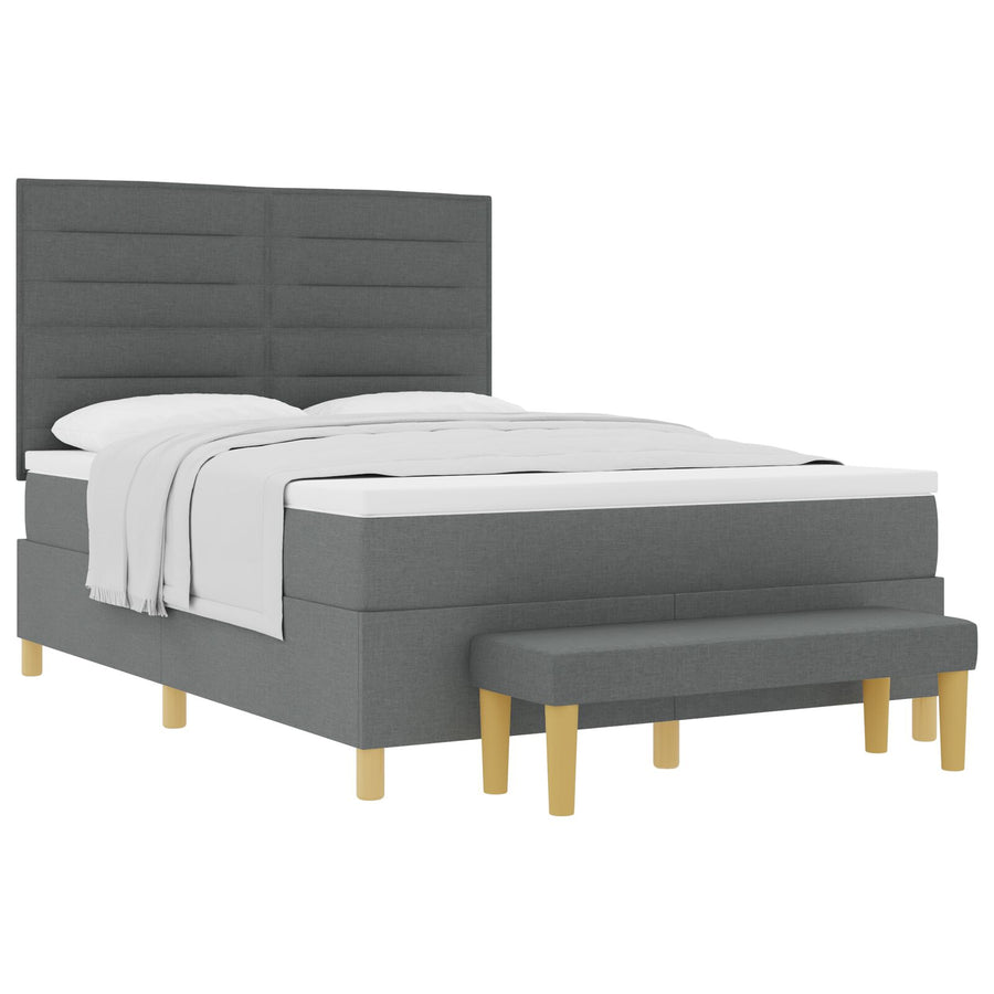 Boxspring Bed Met Matras & Bank Stof Donker Grijs 140 x 200 cm Lijnen ontwerp