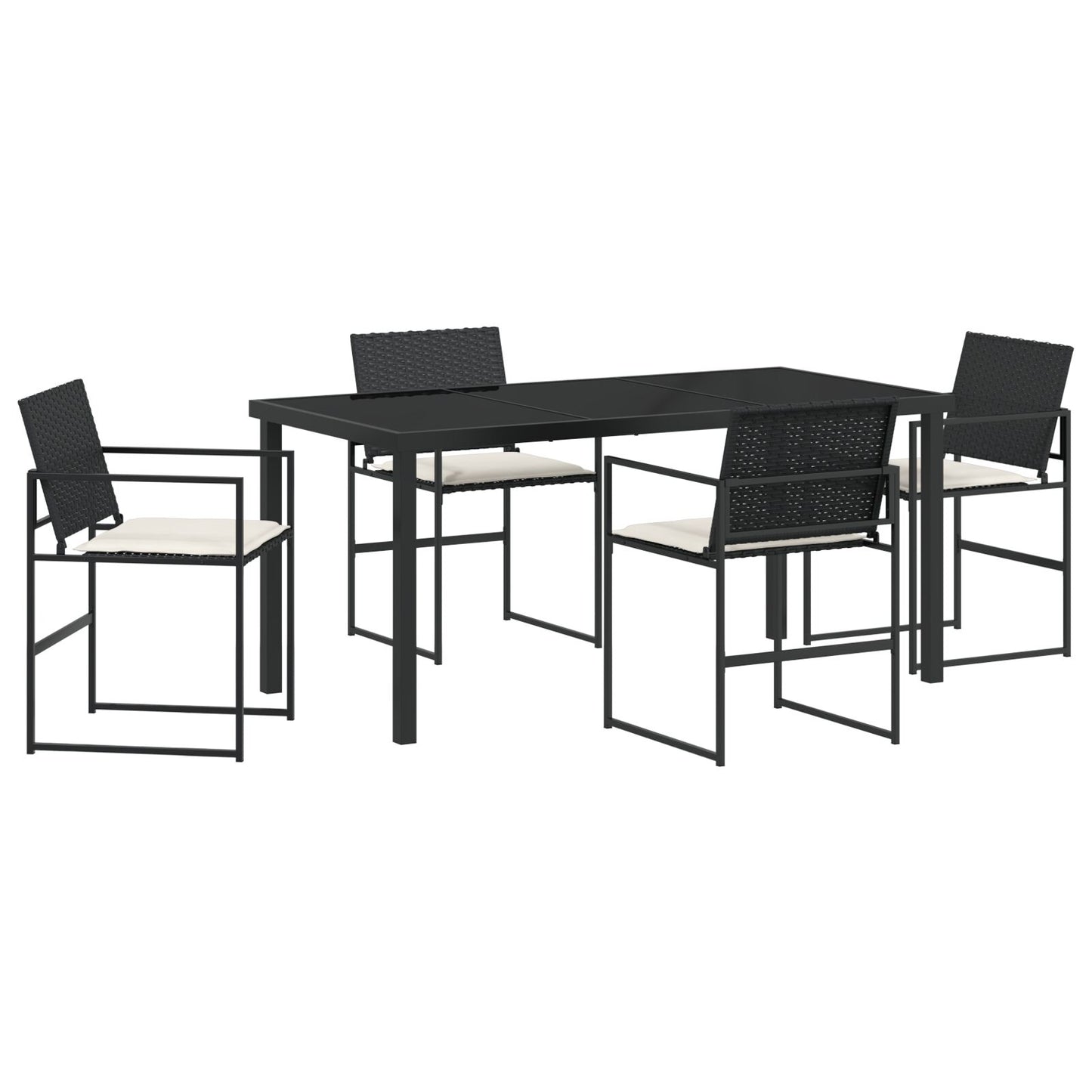 5 Delige Tuin Eettafel Set Met Kussens Zwart Poly Rattan