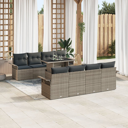 9-Delige Tuin Sofa Set Met Kussens Grijs Poly Rattan