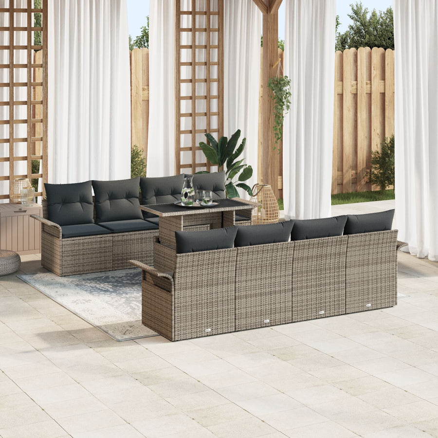 9-Delige Tuin Sofa Set Met Kussens Grijs Poly Rattan