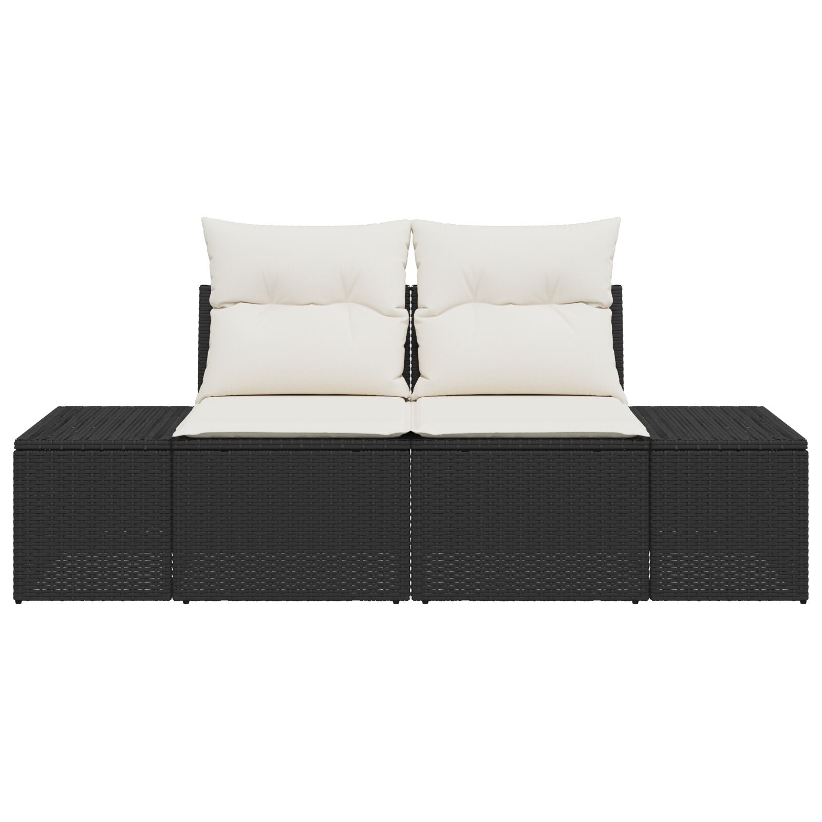 2-Zits Tuin Sofa & Kussens Poly Riet Zwart en crème met opslag