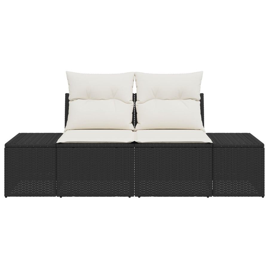 2-Zits Tuin Sofa & Kussens Poly Riet Zwart en crème met opslag