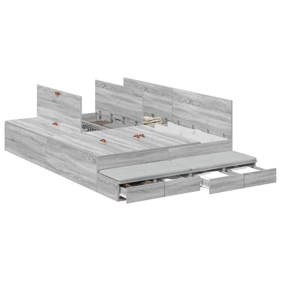 Opslagbedframe Grijs Sonoma Bewerkt Hout 160 X 200 Cm Artisanaal Eiken
