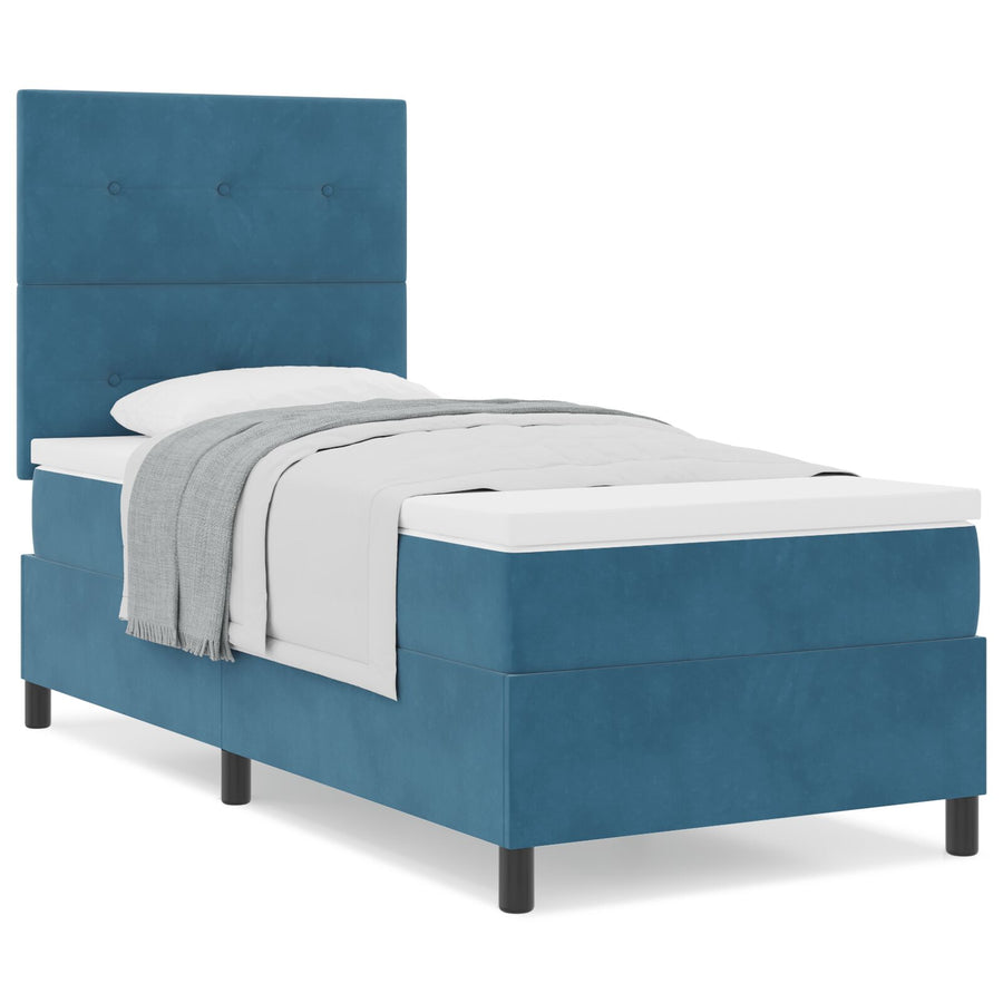 Boxspring Bed Met Matras Donkerblauw 80X200 Cm Fluweel Blauw