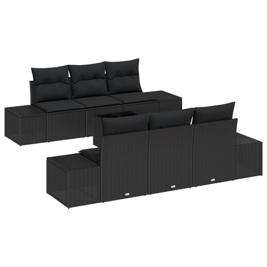 7-Delige Tuin Sofa Set Met Kussens Zwart Poly Rattan