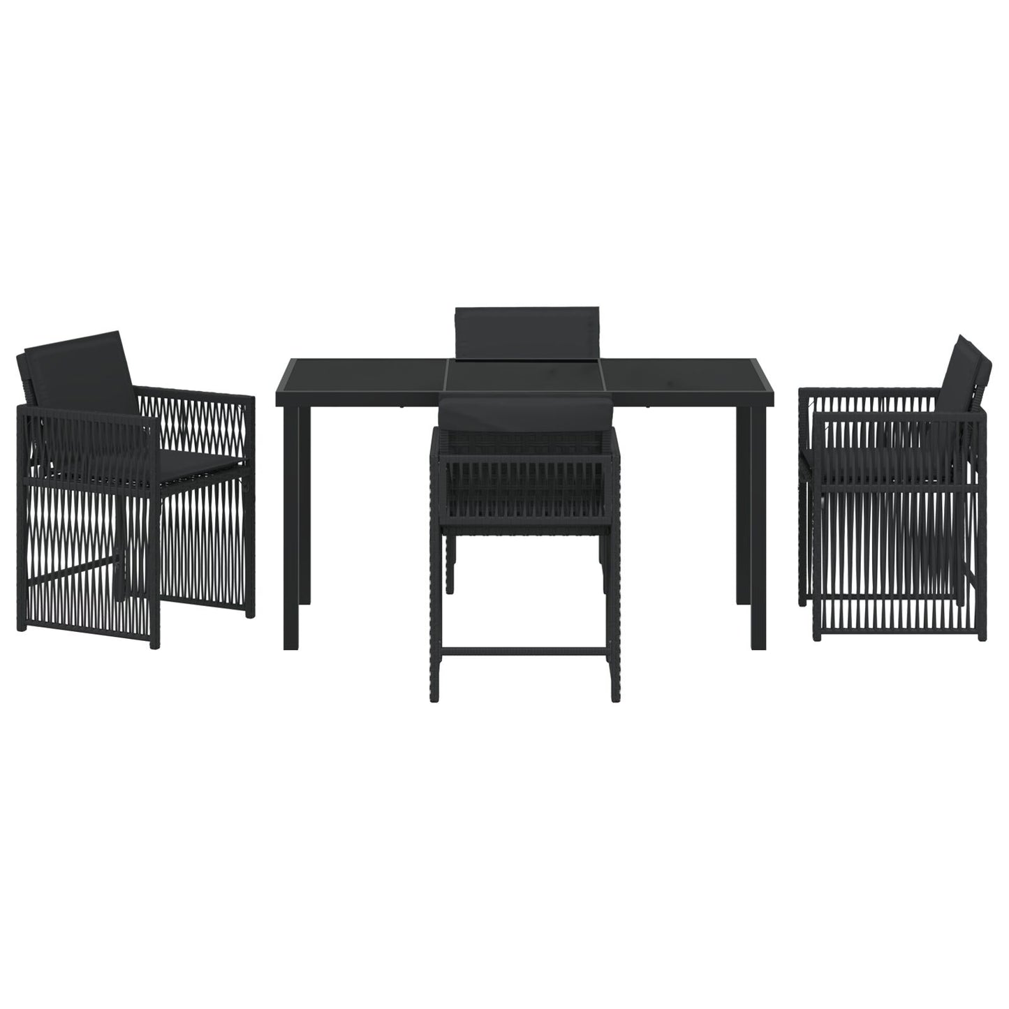 5 Persoons Tuin Eetset Met Kussens Zwart Poly Rattan