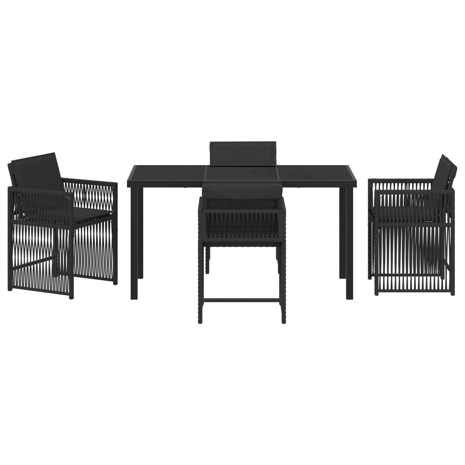 5 Persoons Tuin Eetset Met Kussens Zwart Poly Rattan