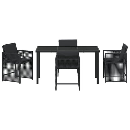 5 Persoons Tuin Eetset Met Kussens Zwart Poly Rattan