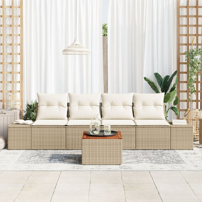 5-Delige Tuin Sofa Set Met Kussens Beige Poly Rattan Acacia