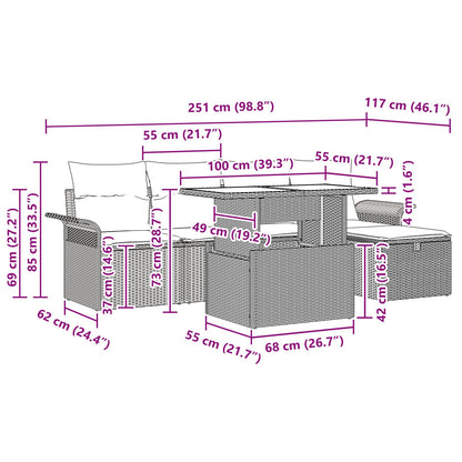 6 Delige Tuin Sofa Set Met Kussens Grijs Poly Rattan