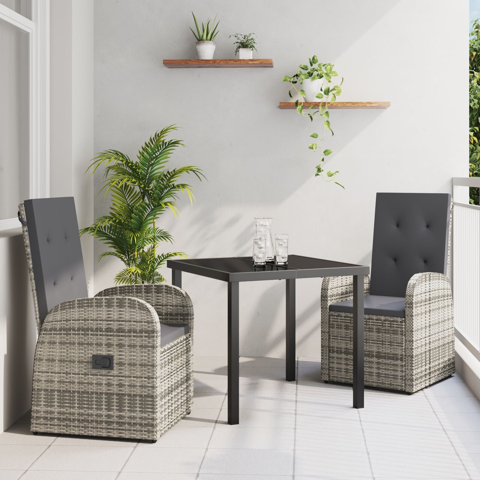 3-Delig Tuin Eettafelset Met Kussens Grijs Poly Rattan