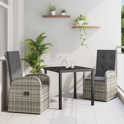 3-Delig Tuin Eettafelset Met Kussens Grijs Poly Rattan
