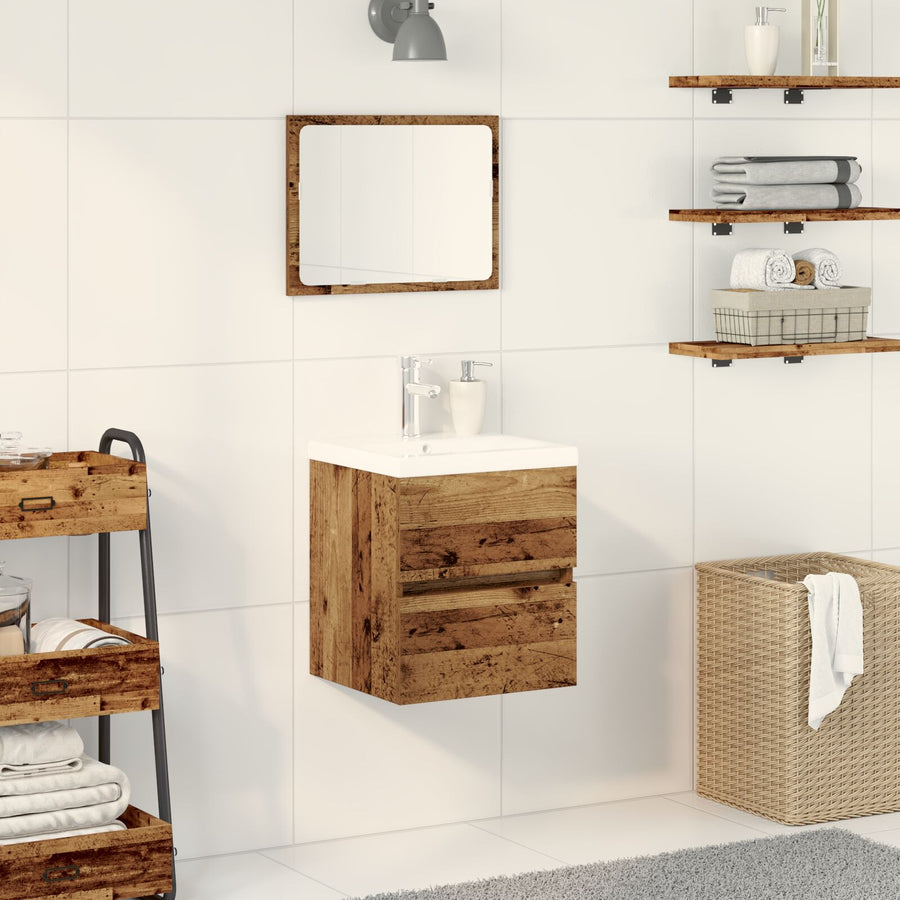 Wastafelmeubel Met Ingebouwde Wastafel Zwart Eiken Gefabriceerd Hout,  Wastafelmeubel Oude Hout 41X38,5X45 Cm Gefabriceerd Hout