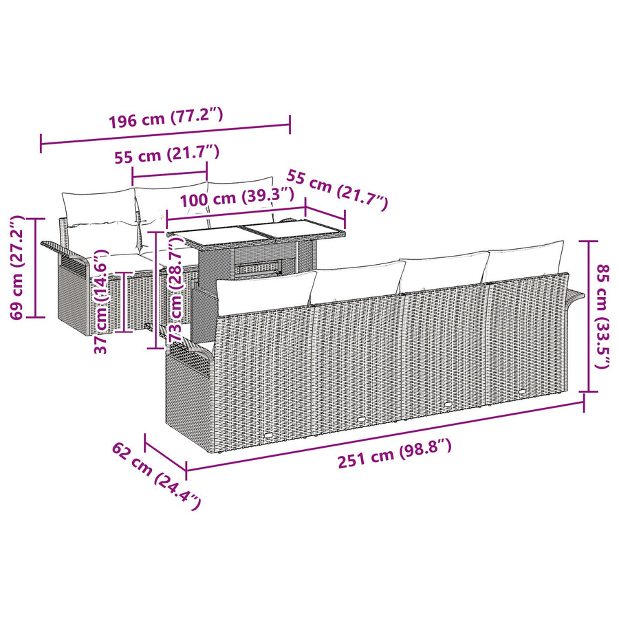 8-Delige Tuinbankset Met Kussens Beige Poly Rattan