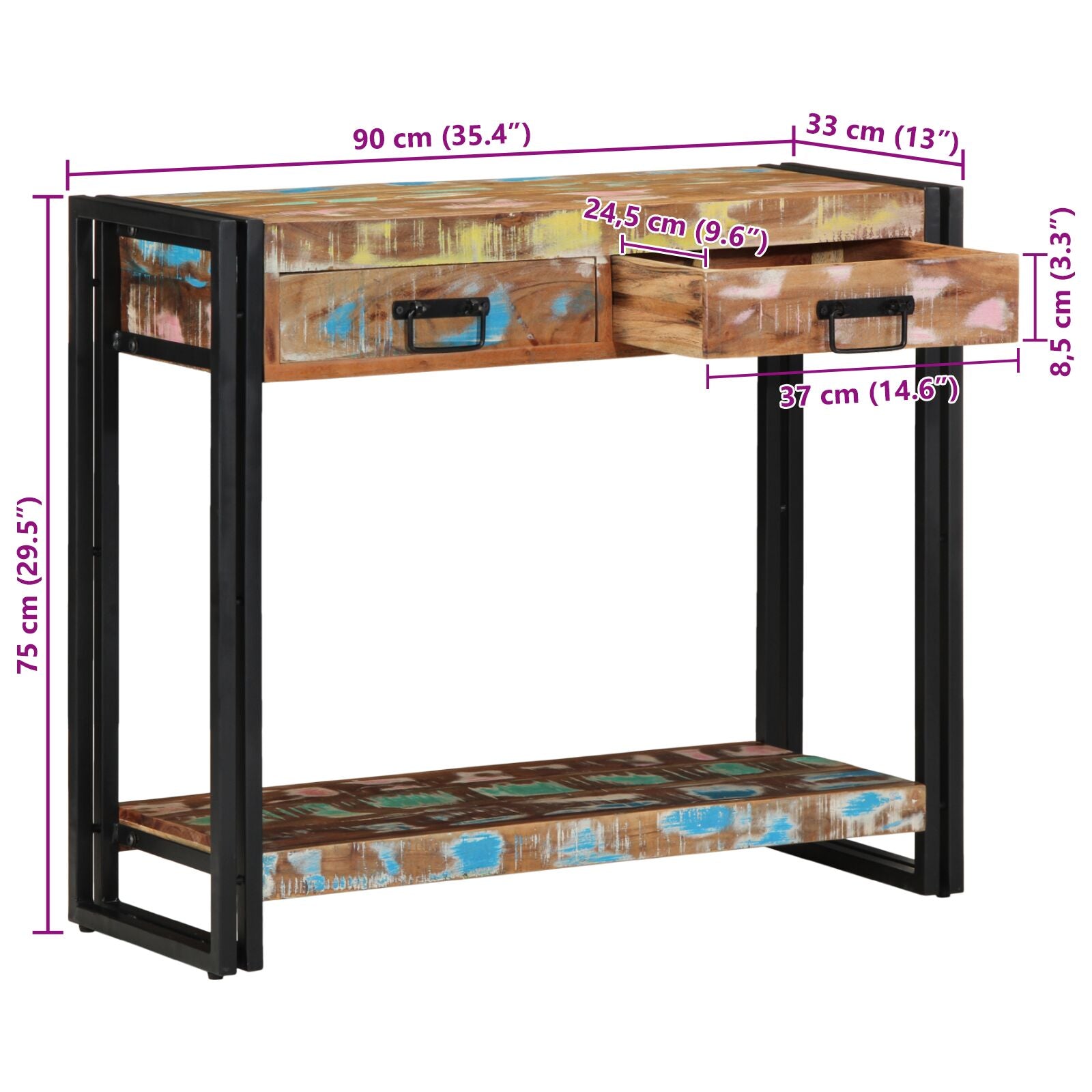 Console Tafel Meerkleurig En Metaal 90 cm Massief gerecycled hout