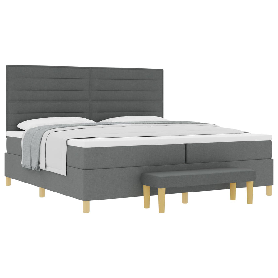 Boxspringbed Met Matras & Bank Stof Donkergrijs 200 x 200 cm Lijn ontwerp