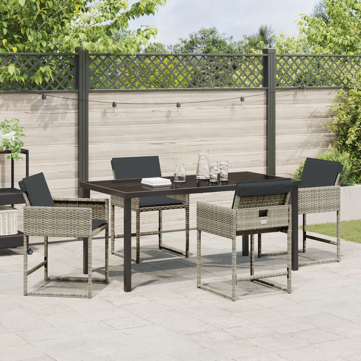 5-Delige Tuinset Met Kussens Lichtgrijs Poly Rattan