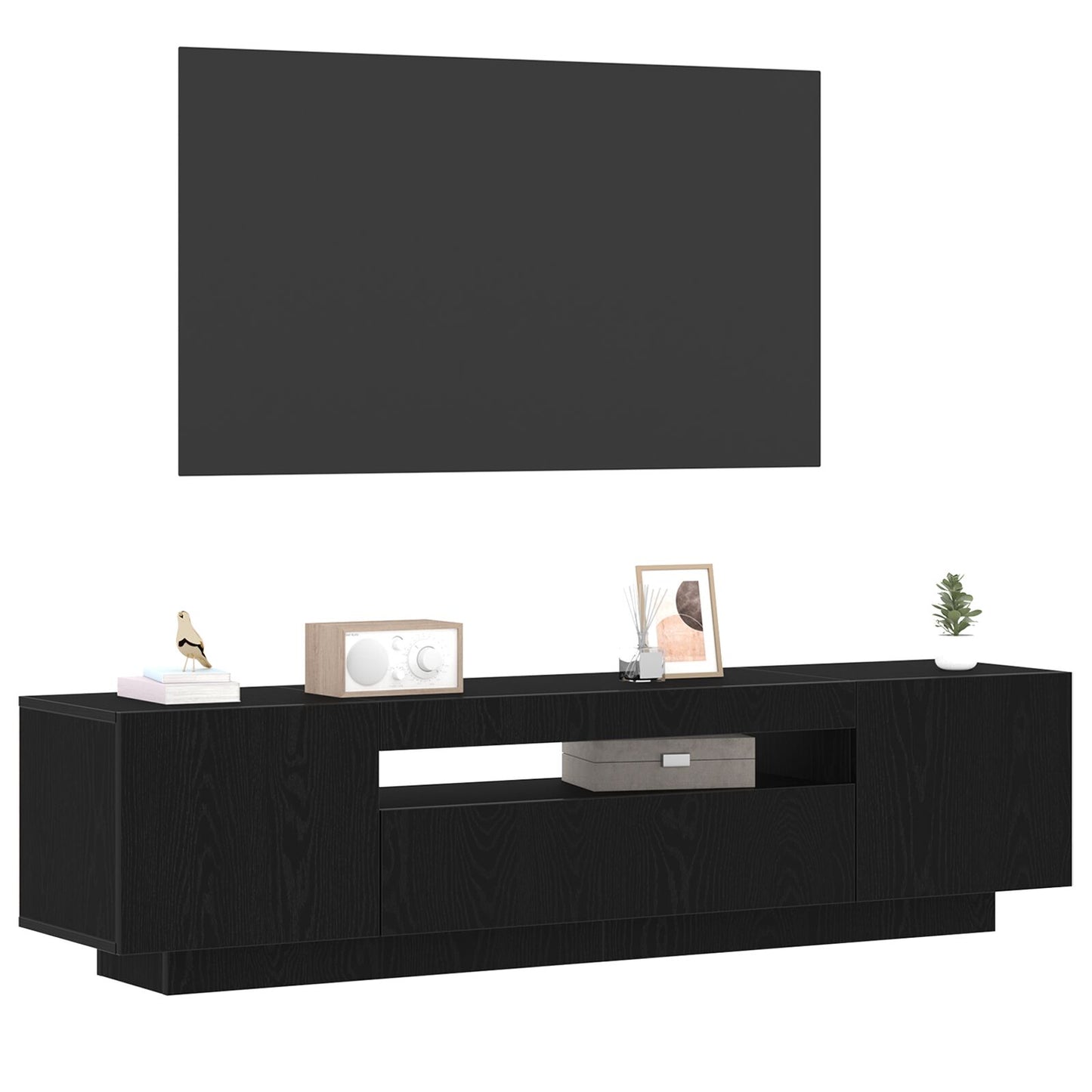 Tv-Meubel Met Led-Verlichting Zwart Eiken 160X35X40 Cm Samengesteld Hout