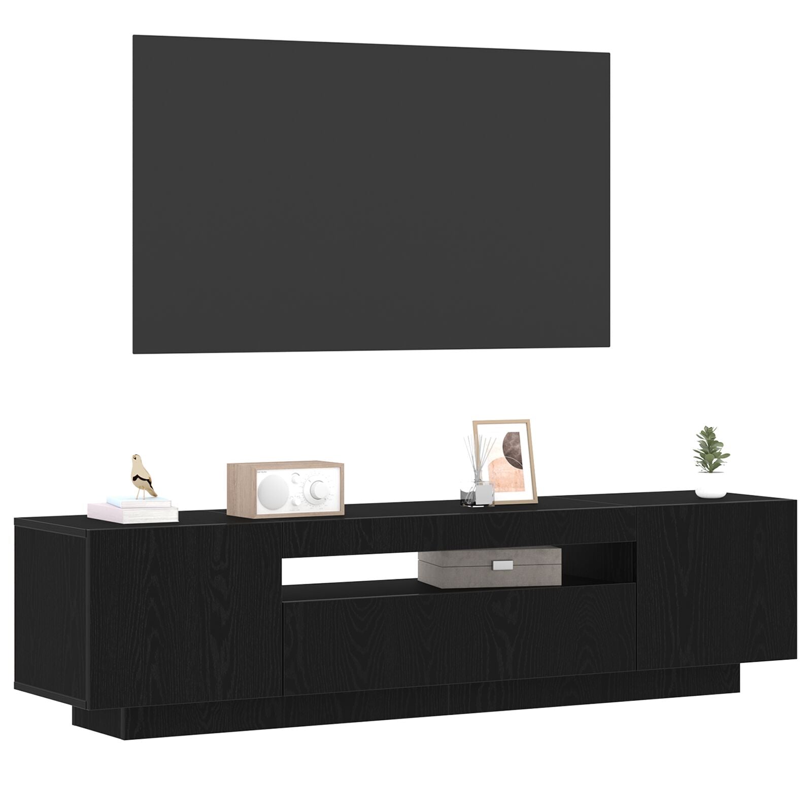 Tv-Meubel Met Led-Verlichting Zwart Eiken 160X35X40 Cm Samengesteld Hout