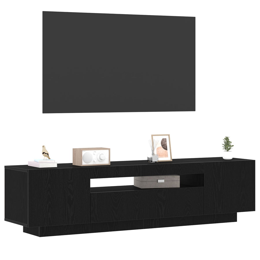 Tv-Meubel Met Led-Verlichting Zwart Eiken 160X35X40 Cm Samengesteld Hout