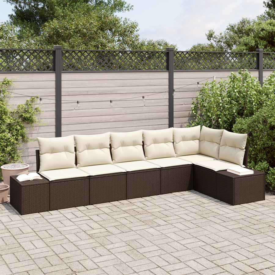 6-Delige Tuinsofa Set Met Kussens Rattan Bruin en crème zonder tafel
