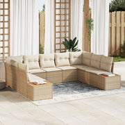 Garden lounge set with cushion 9 pcs Beige Poly Rattan